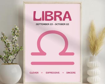 Libra Zodiac Poster, Libra Digital Poster, Zodiac Digital Poster, Horoscope Art Print, Libra Zodiac Wall Art, Star Sign Print
