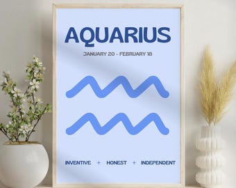 Aquarius Zodiac Poster, Aquarius Digital Poster, Zodiac Digital Poster, Horoscope Art Print, Aquarius Zodiac Wall Art, Star Sign Print