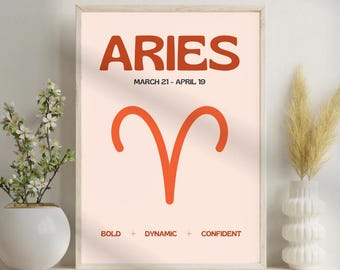 Aries Zodiac Poster, Aries Digital Poster, Zodiac Digital Poster, Horoscope Art Print, Aries Zodiac Wall Art, Star Sign Print