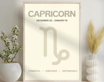 Capricorn Zodiac Poster, Capricorn Digital Poster, Zodiac Digital Poster, Horoscope Art Print, Capricorn Zodiac Wall Art, Star Sign Print