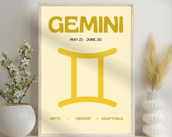 Gemini Zodiac Poster, Gemini Digital Poster, Zodiac Digital Poster, Horoscope Art Print, Gemini Zodiac Wall Art, Star Sign Print