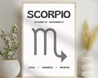 Scorpio Zodiac Poster, Scorpio Digital Poster, Zodiac Digital Poster, Horoscope Art Print, Scorpio Zodiac Wall Art, Star Sign Print