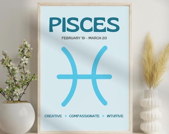 Pisces Zodiac Poster, Pisces Digital Poster, Zodiac Digital Poster, Horoscope Art Print, Pisces Zodiac Wall Art, Star Sign Print