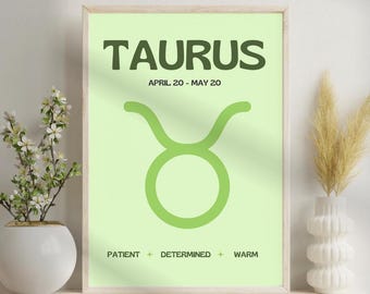 Taurus Zodiac Poster, Taurus Digital Poster, Zodiac Digital Poster, Horoscope Art Print, Taurus Zodiac Wall Art, Star Sign Print