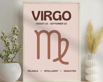 Virgo Zodiac Poster, Virgo Digital Poster, Zodiac Digital Poster, Horoscope Art Print, Virgo Zodiac Wall Art, Star Sign Print