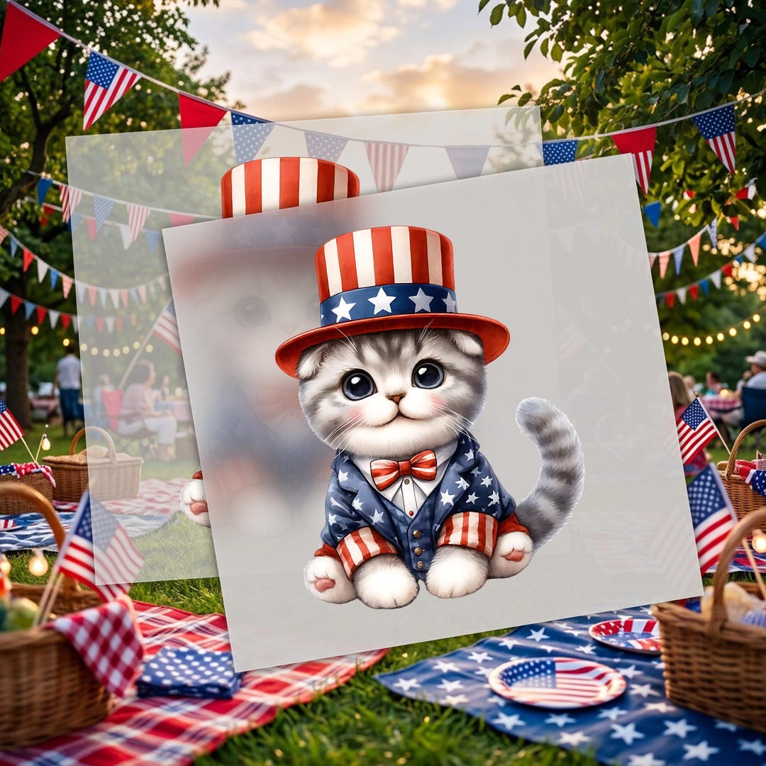 Patriotic Kitten Ready to Press, Uncle Sam Hat Cat, USA Cat Mom Gift ...