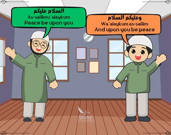 Tarjetas didácticas de saludos en árabe: Frases básicas, herramienta educativa (descarga digital)