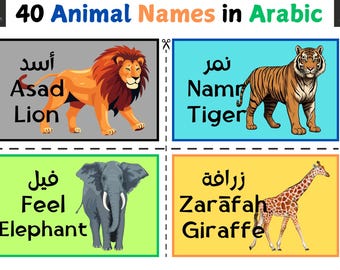 Tarjetas didácticas de animales (árabe-inglés) para niños: Aprendizaje educativo (descarga digital)
