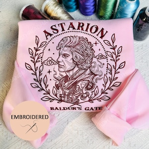 Astarion Embroidered Sweatshirt V2, Astarion bg3 Embroidered Hoodie, Baldur&#39;s Gate Embroidered Shirt for fans, Crewneck, Gift for gamer