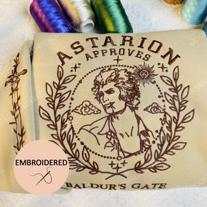 Astarion Approves Embroidered Sweatshirt V4, Astarion bg3 Embroidered Hoodie, Baldur&#39;s Gate Shirt for fans, Crewneck, Gift for gamer