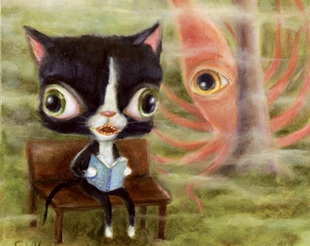 Tuxedo Cat & Squid Daydream Whimsical Pop Surrealism, Children's Decor, Nursery Art Print