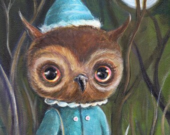 Dressed Owl Art Print, Whimsical Bird Illustration, Pop Surrealism, Lowbrow Art, Children's art