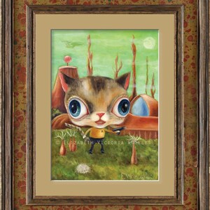 Cat Art Print, Star Trek Art, Captain Kirk, Big Eye Art, Dressed Animal Art, Retro Sci Fi Art, Pop Surrealism, Lowbrow Art, Matted Print image 3