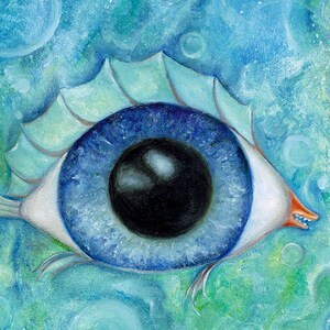 Surreal Eyeball Fish, Big Eye Art Print, Lowbrow Art, Pop Surrealism, Blue, EVK, Print Size Options Available image 3