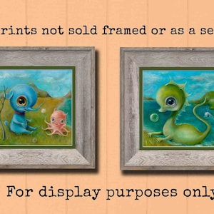 Blue Baby Elephant & Octopus Print, Creepy Cute Nursery Art, Lowbrow Pop Surrealism image 5