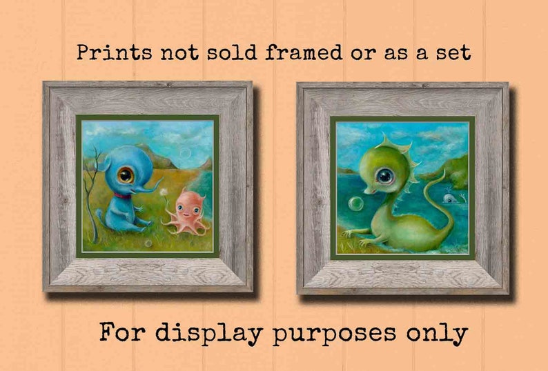 Blue Baby Elephant & Octopus Print, Creepy Cute Nursery Art, Lowbrow Pop Surrealism image 5