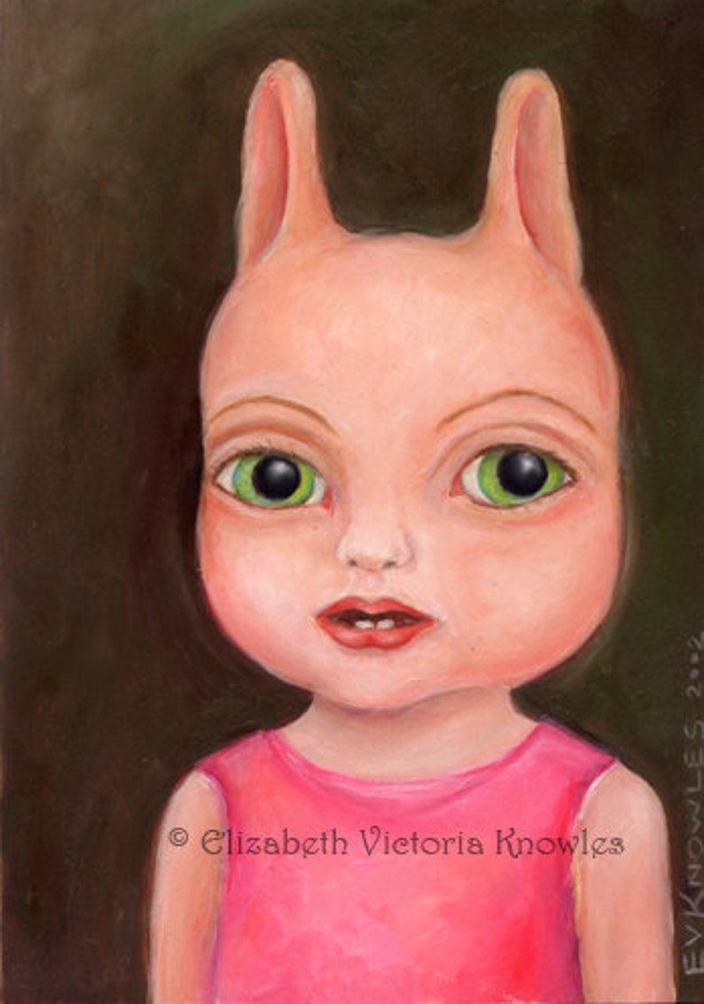 Rabbit Girl Hybrid, Surreal portrait, Bunny, Lowbrow, KNOWLES, Print, size options available image 1