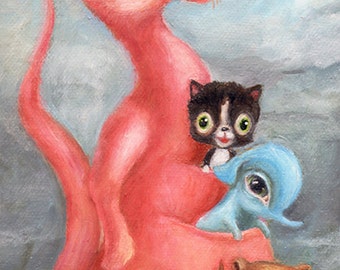 Pink Kangaroo Illustration, Big Eye Art, Pop Surrealism, Print for Nursery