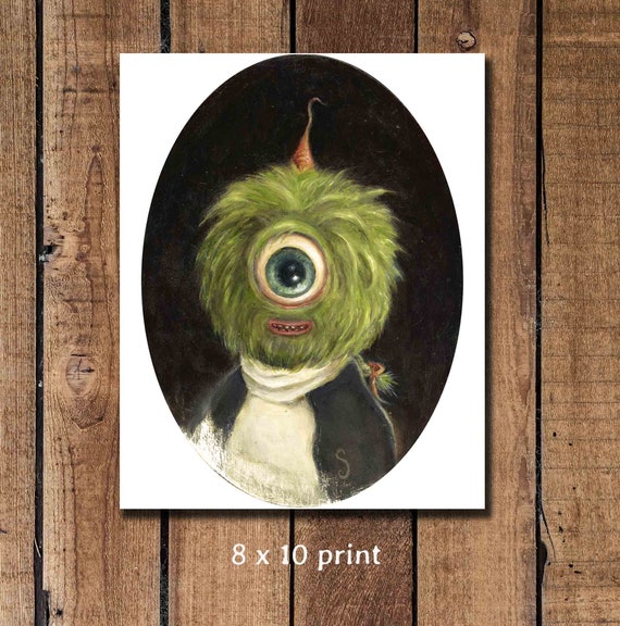 Green Cyclops Monster Portrait, Funny George Washington Print, Pop