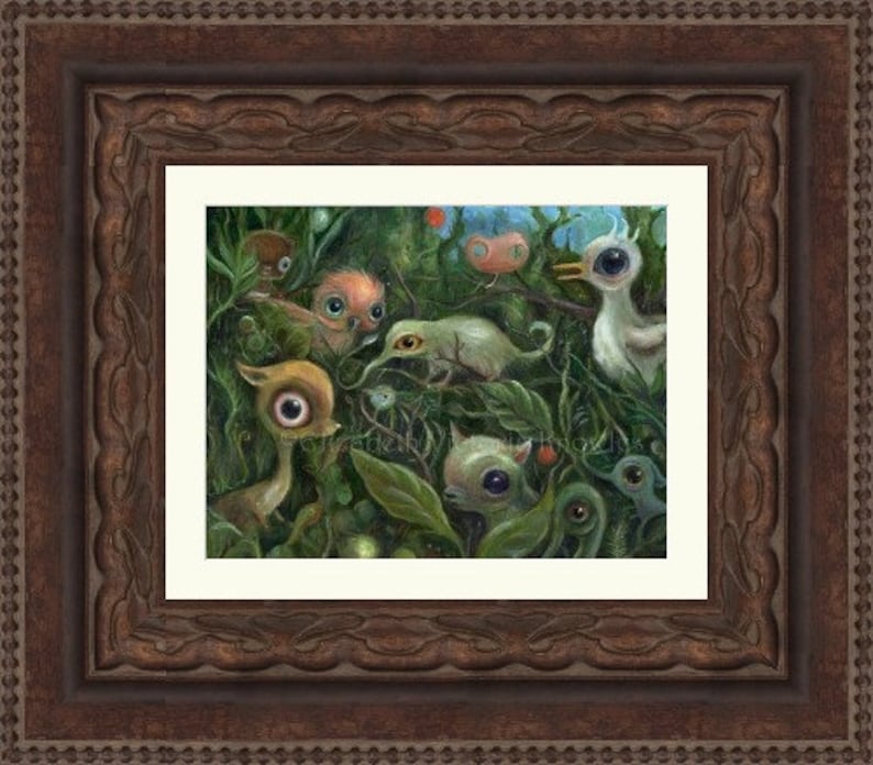 Surrealistiskt konsttryck, Big Eye-konst, Popsurrealism, Djungelväggkonst, Naturkonst, Barnkonst, Djurtryck, Wibbley World bild 2