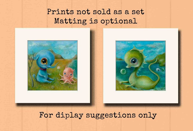 Blue Baby Elephant & Octopus Print, Creepy Cute Nursery Art, Lowbrow Pop Surrealism image 4