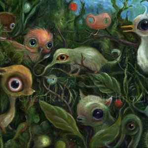 Surrealistiskt konsttryck, Big Eye-konst, Popsurrealism, Djungelväggkonst, Naturkonst, Barnkonst, Djurtryck, Wibbley World bild 1