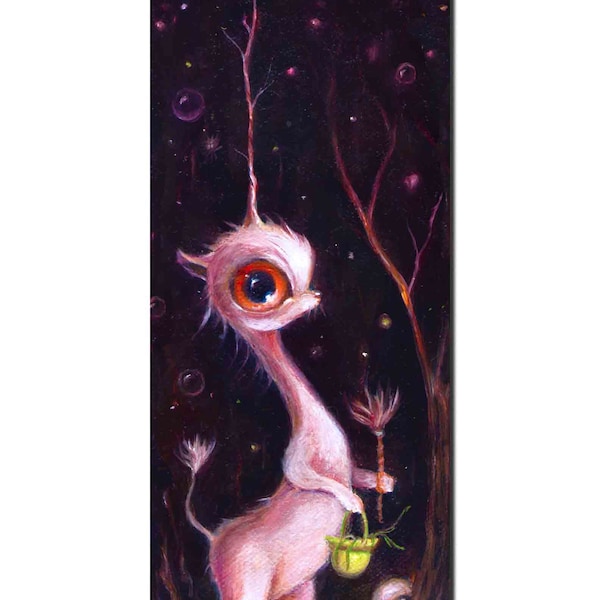 Surreales Einhorn mit großem Auge, magischer Wald, mysteriöses Wesen, Pop-Surrealismus, Lowbrow-Kunstdruck, mit Passepartout, Giclee, EVK