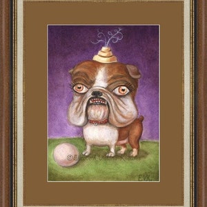 English Bulldog Art Print, Big Eye Art, Lowbrow Art, Pop Surrealism, Dog Art Print, Bulldog Portrait, Matted Print image 3