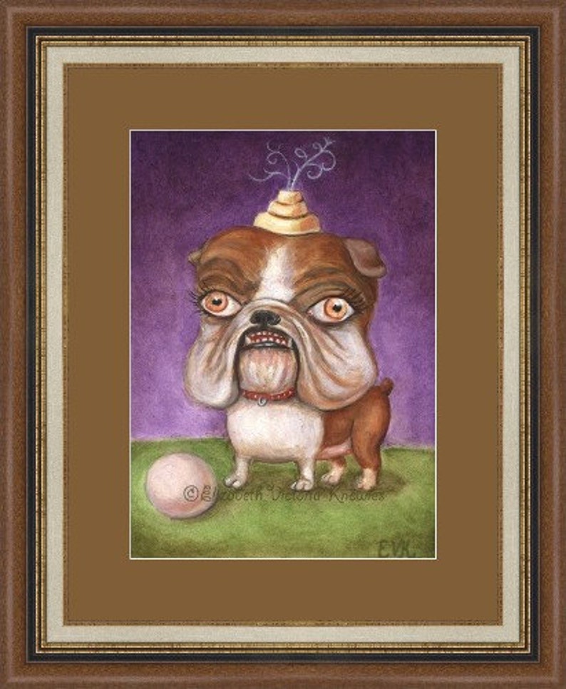 English Bulldog Art Print, Big Eye Art, Lowbrow Art, Pop Surrealism, Dog Art Print, Bulldog Portrait, Matted Print image 3