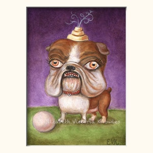 English Bulldog Art Print, Big Eye Art, Lowbrow Art, Pop Surrealism, Dog Art Print, Bulldog Portrait, Matted Print image 2
