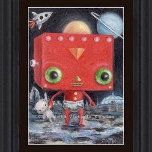 Baby Robot Art Retro Sci Fi, Big Eye Art, Childrens Art, Pop Surrealism, Whimsical Art Illustration Print, Nursery DecorWibbley World image 2