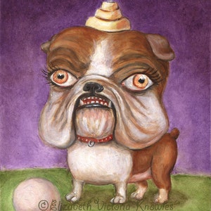 English Bulldog Art Print, Big Eye Art, Lowbrow Art, Pop Surrealism, Dog Art Print, Bulldog Portrait, Matted Print image 1