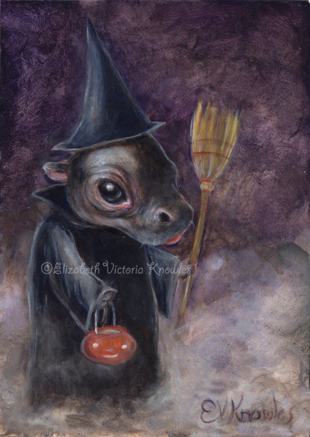 Halloween Witch Art Halloween Art Baby Hippo Print Cute Etsy