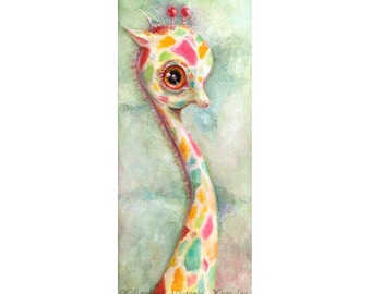 Colorful Giraffe Print, Nursery Art, Big Eye Art, Pop Surrealism, Lowbrow Art Print, Childrens Decor, Whimsical Art, Giclee, Matted Print