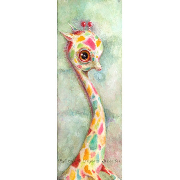 Bunter Giraffendruck, Kinderzimmer-Kunst, großes Augenbild, Pop-Surrealismus, Lowbrow-Kunstdruck, Kinderdekor, wunderliche Kunst, Giclée