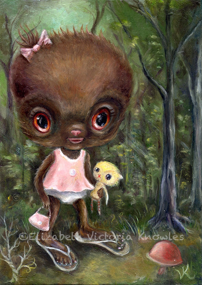 Cute Monster, Baby Bigfoot Sasquatch Art Print, Pop Surrealism