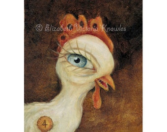 Scary Big Eye Chicken with Teeth, Clucky, 4-H Prize, Pop Surrealism, Knowles, Print size options available