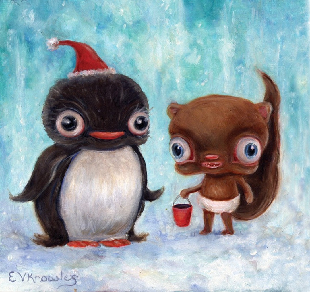 Penguin Art Print, Lowbrow Art, Whimsical Art, Creepy Cute