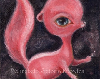 Big Eye Pink Skunk Art,  Funny Lowbrow Art print, Pop Surrealism, Whimsical Childrens Nursery Art