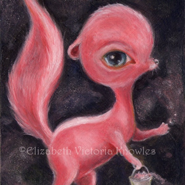 Big Eye Pink Skunk Art,  Funny Lowbrow Art print, Pop Surrealism, Whimsical Childrens Nursery Art