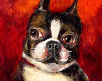 Boston Terrier Art, Pet Portrait, Miniature Dog Art Print, Big Eye, Lowbrow Art, Dog Portrait