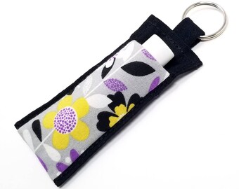 Chapstick Holder Keychain, Lip Balm Holder, Fabric Chapstick Holder, Lip Balm Keychain, Lip Balm Case, Spring Flowers,  Chapstick Keychain