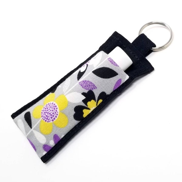 Chapstick Holder Keychain, Lip Balm Holder, Fabric Chapstick Holder, Lip Balm Keychain, Lip Balm Case, Spring Flowers,  Chapstick Keychain