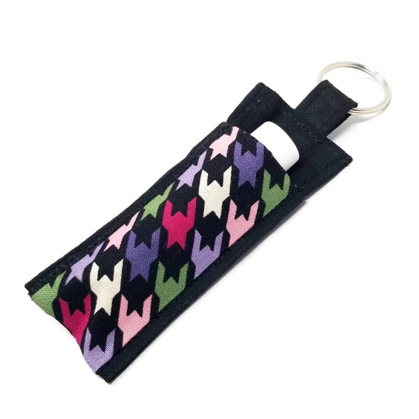 Chapstick Holder Keychain, Lip Balm Holder, Chapstick Holder, Lip Balm Keychain, AnnabelsAccessories, Fabric Lip Balm Case, Houndstooth