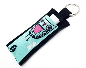 Chapstick Holder Keychain, Lip Balm Holder, Chapstick Holder, Lip Balm Keychain, Fabric Lip Balm Case, Mod Owls Chapstick Keychain, Owls