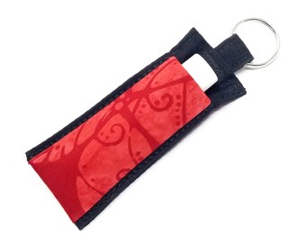 Chapstick Holder Keychain, Lip Balm Holder, Chapstick Holder, Lip Balm Keychain, Fabric Chapstick Holder, Fabric Lip Balm Case, Red Batik