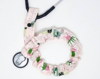 Stethoscope Cover for REMOVABLE Bell Stethoscope Only, Stethoscope Jacket, Nurse, Student Nurse, Nursing Student, Cactus Plants on Pink