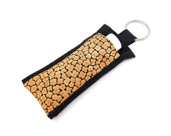 Floral Chapstick Holder Keychain: Mustard Mod Flowers, Lip Balm Cozy