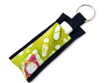 Chapstick Holder Keychain, Lip Balm Holder, Chapstick Holder, Lip Balm Keychain, Fabric Lip Balm Case, Batik Candy Apple Green, Purple