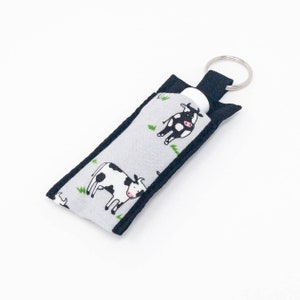 Cow Print Chapstick Holder Keychain: Novelty Fabric Lip Balm Case